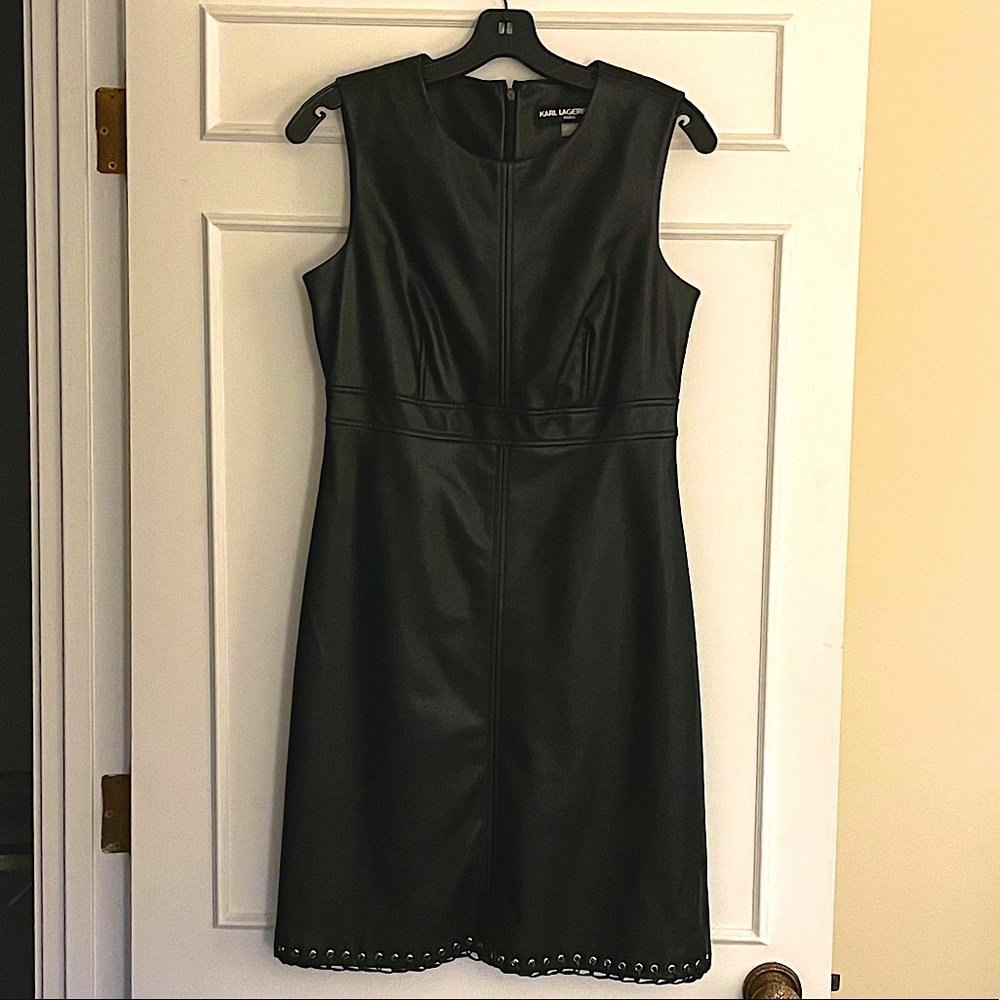 Karl Lagerfeld, Faux, Black Leather Dress